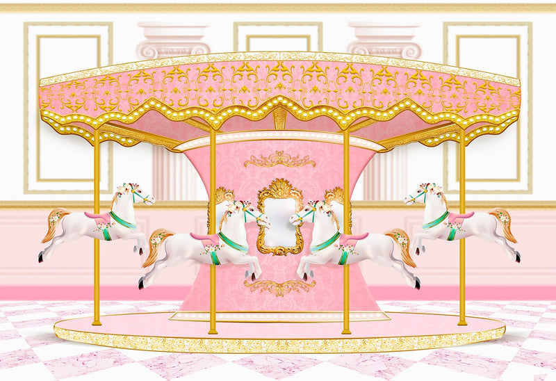 Carousel Photography Backdrops Kids Party Idea Banner Background Pink Indoor Amuse Backdrops Photo Studio