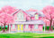Spring Scenes Photography Backdrops Pink House Trees Background Holiday Scenery Backdrops Photo Studio