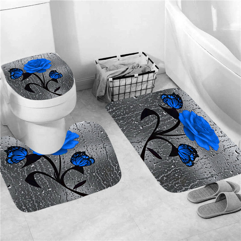 Blue Rose Print 3D Shower Curtain Waterproof 