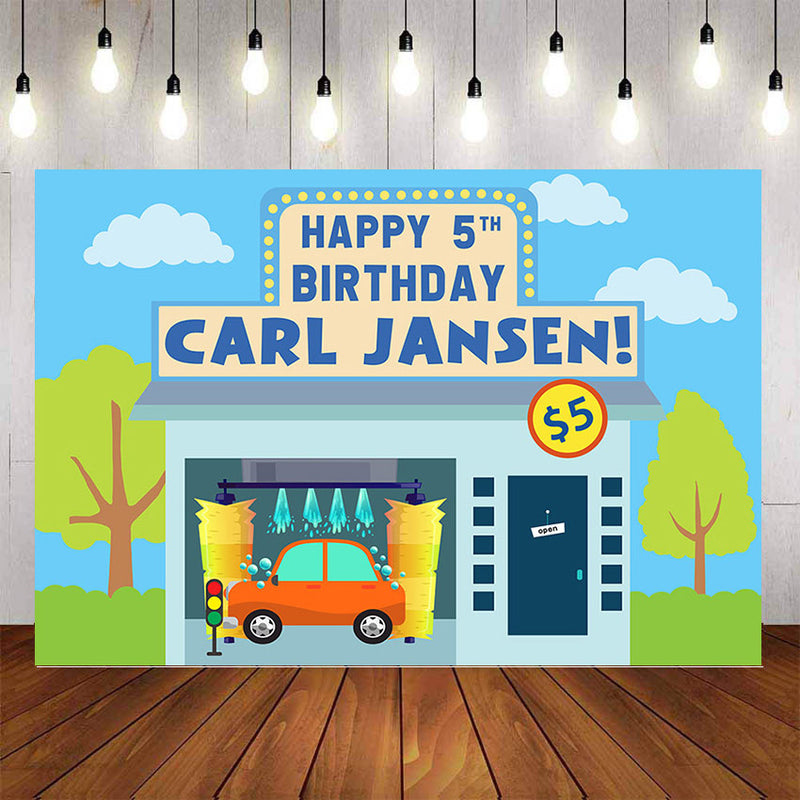 Personalized Boys Photography Background Cartoon Blue Sky White Clouds Car Wash Baby Shower Birthday Party Backdrop Photo Studio Props