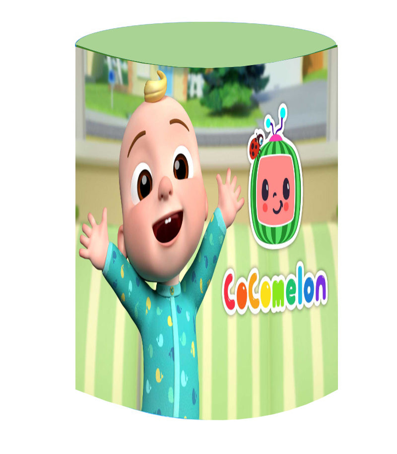Couverture de plinthe de cylindre de Photo de 1er anniversaire de garçon, toile de fond ronde de fête de Melon personnalisée 