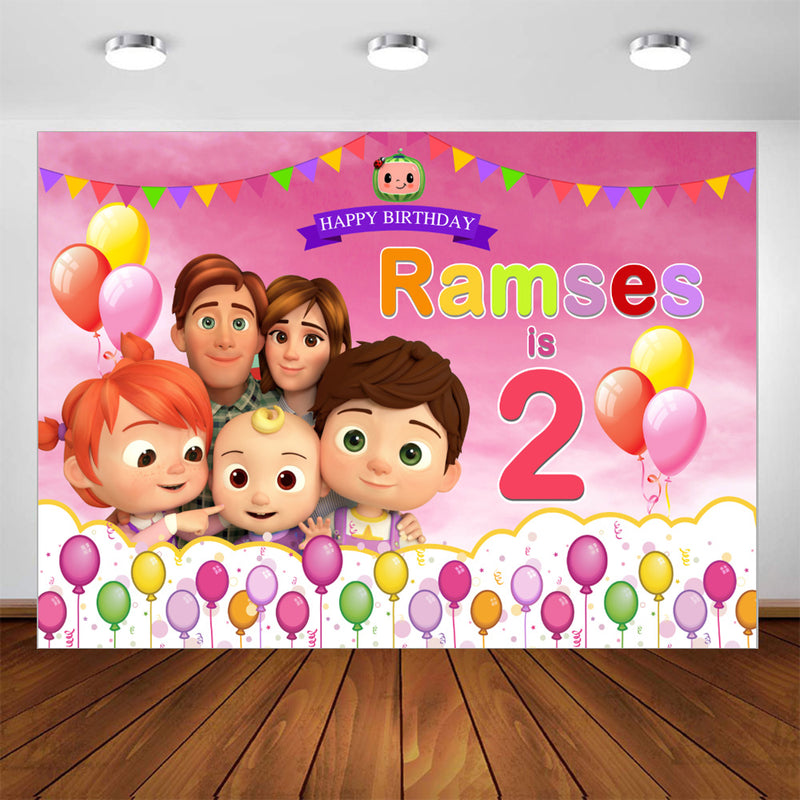 Customized Photography Background Cocomelon Family Pink Cartoon Child Birthday Party Photographic Photo Studio Photo Prop