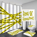 Caution Police Shower Curtain Waterproof Bath Mat Toilet Lid Cover Flannel Bathroom Carpet 4 Piece Set