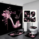 Women High Heel Shower Curtain Waterproof Flowers Bath Mat Toilet Lid Cover Flannel Bathroom Carpet 4 Piece Set