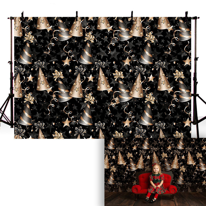 kids Birthday Party Decoration Photography Background Black Stage Backdrop Birthday hat Cake Smash Photo Booth Background Prop