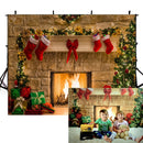 Merry Xmas Eve photo backdrop fireplace photography background Merry Christmas trees gifts photo booth props wall vinyl backdrops kids