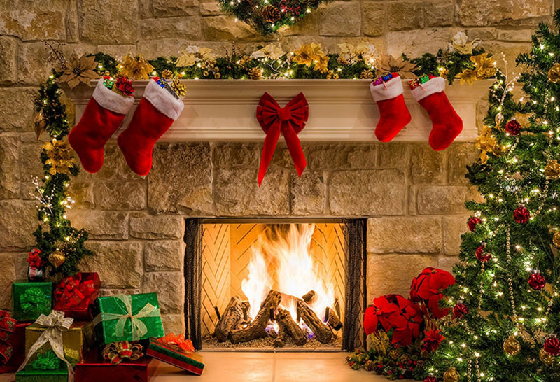 Merry Xmas Eve photo backdrop fireplace photography background Merry C –  dreamybackdrop