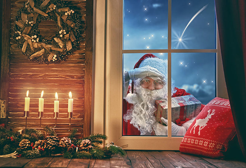 Merry Xmas Eve photo backdrop window photography background Merry Christmas Santa gifts photo booth props wall vinyl backdrops kids