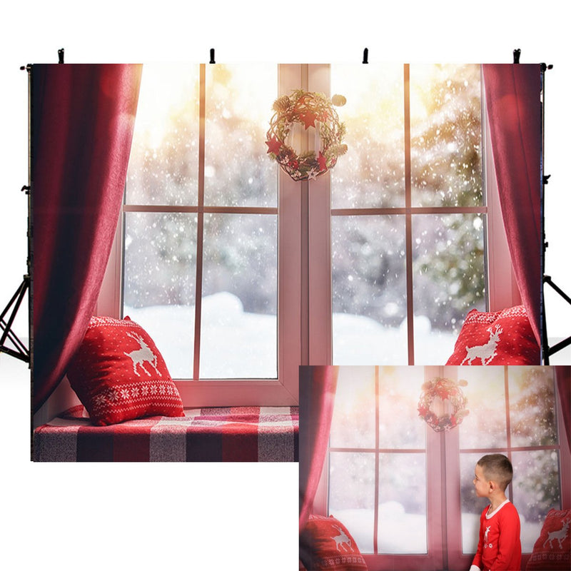 Merry Xmas Eve photo backdrop window photography background Merry Christmas gifts photo booth props wall vinyl backdrops kids