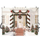 house door photo backdrop winter snow photography background Merry Christmas photo booth props vinyl backdrops kids