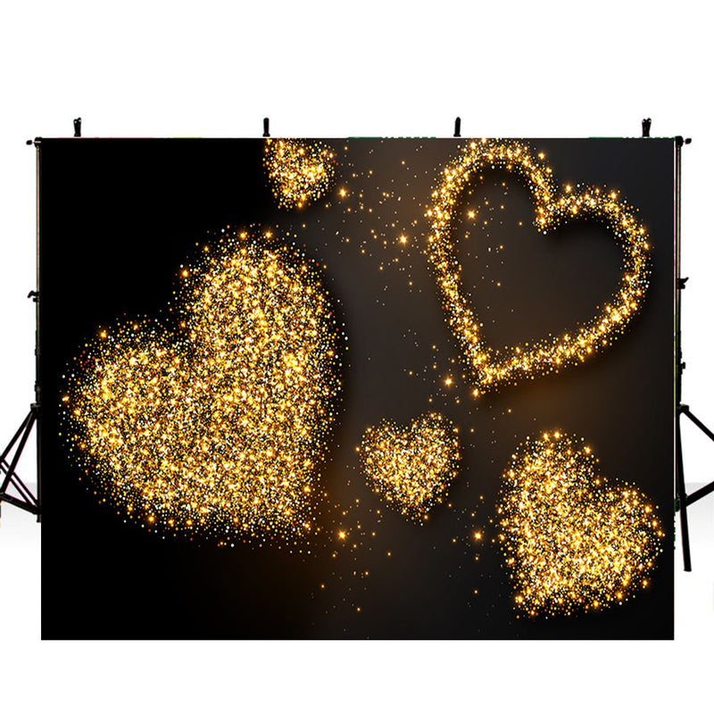 Golden Glitter Love Heart Romantic Backdrop for Pictures LV-1371