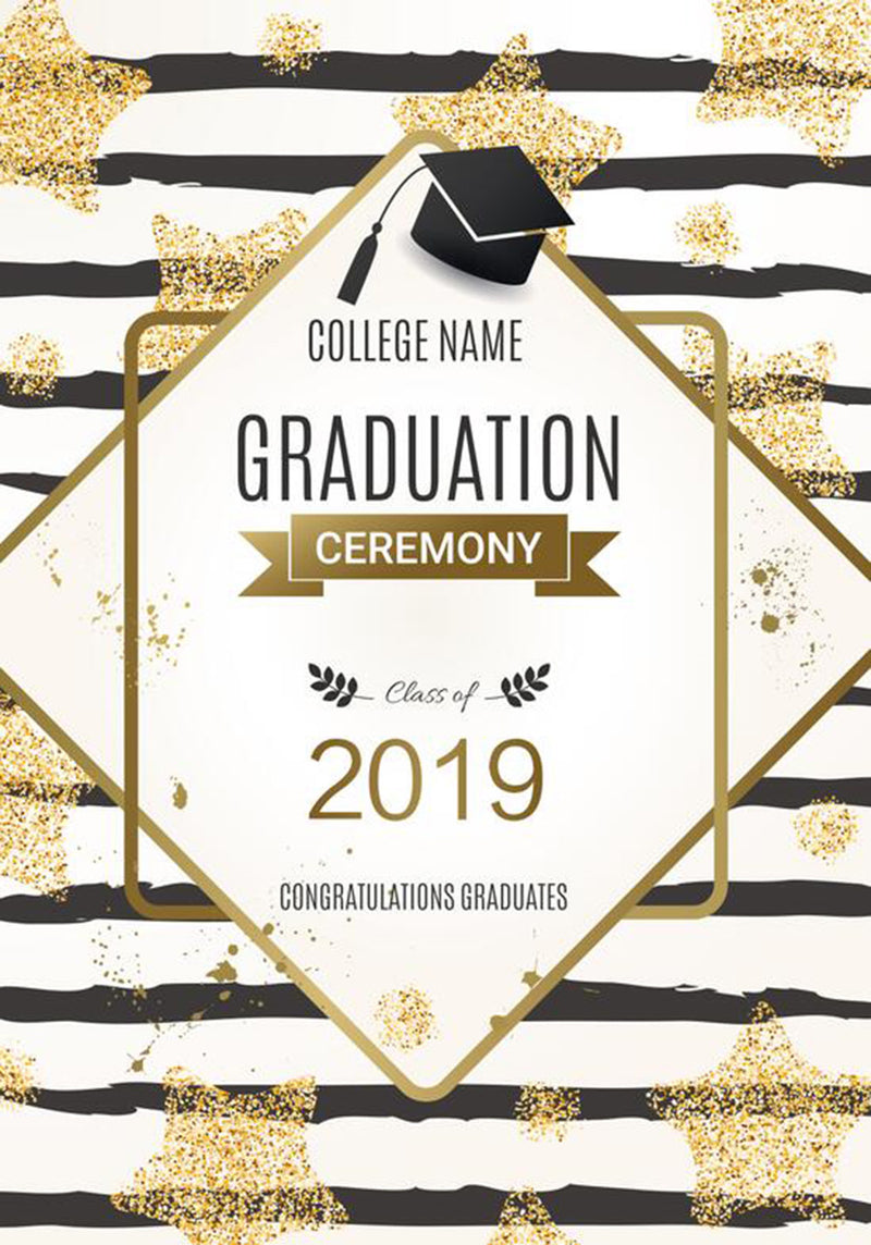 custom school photo booth props black and golden 2019 graduation photo backdrop Bachelor cap graduation photo backdrop for high school vinyl background black n white stripes photo props for teenages