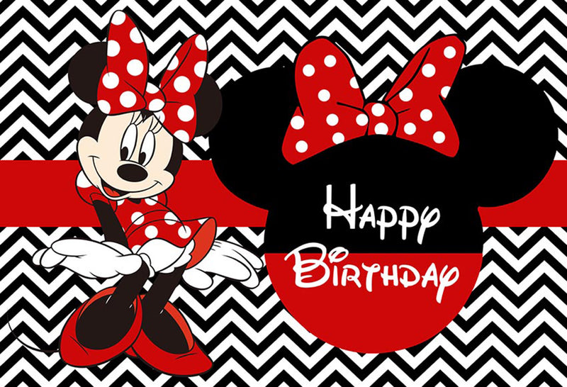 Child Photography Background Minnie Mouse Birthday Party Backdrop Black Stripe Girl Red Love Decor Backdrop Photo Studio Banner