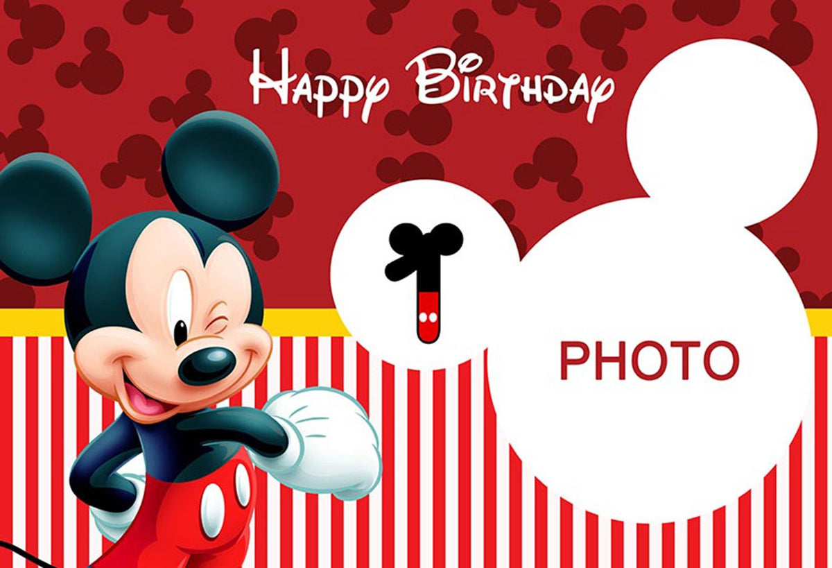 Child Photography Background Minnie Mouse Birthday Party Backdrop Black Stripe Girl Red Love Decor Backdrop Photo Studio Banner