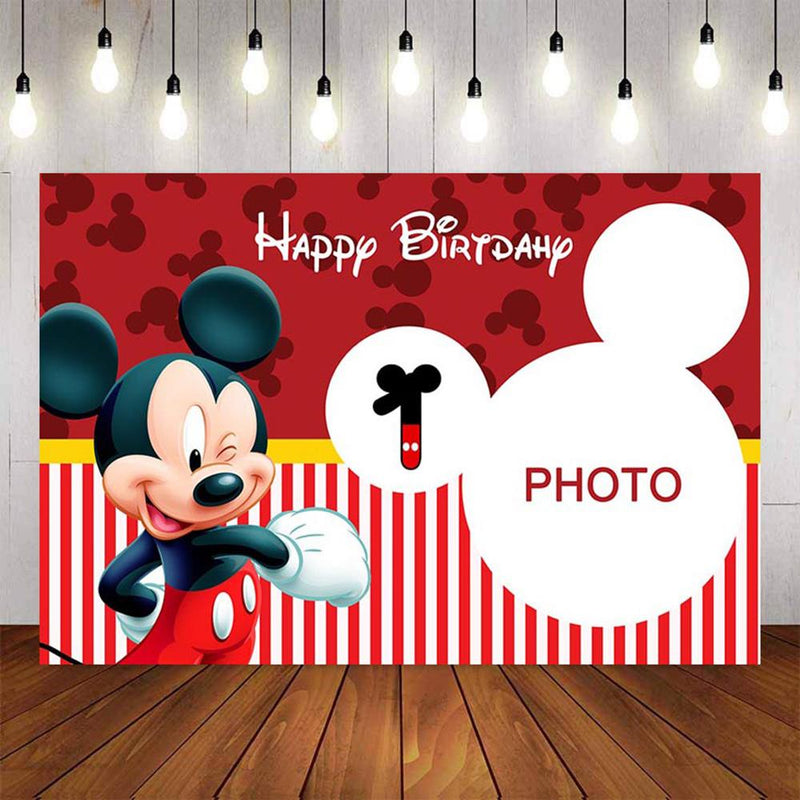 Child Photography Background Minnie Mouse Birthday Party Backdrop Black Stripe Girl Red Love Decor Backdrop Photo Studio Banner