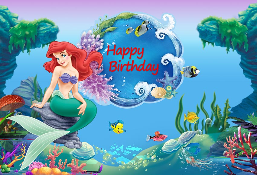 Ariel Mermaid background for photography under the sea backdrop for photo studio children birthday party decoration supplies