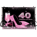 Happy 40th Birthday Party Photography Backdrops High Heels Wine Balloon Purple Glitter Photographic Background for Photo Studio