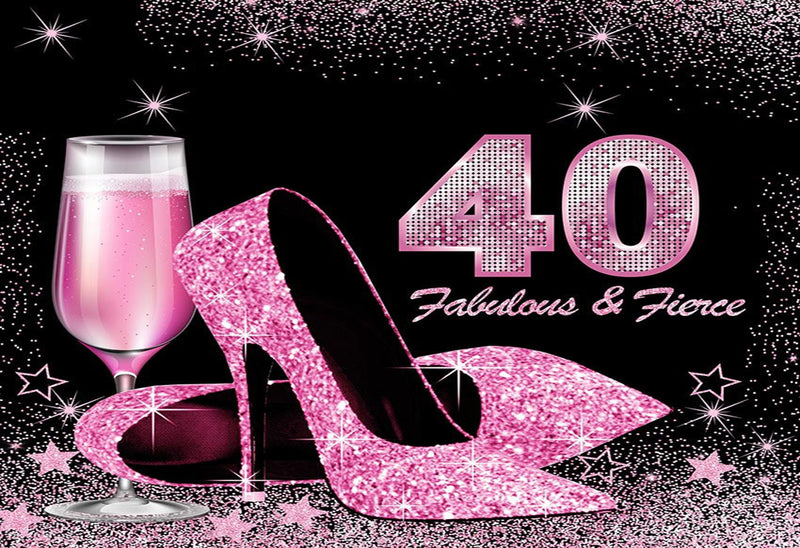Happy 40th Birthday Party Photography Backdrops High Heels Wine Balloon Purple Glitter Photographic Background for Photo Studio