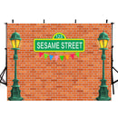 Customized Sesame Street Photography Background Street Light Dark Red Bricks Wall Birthday Party Photo Studio Backdrop Kids Birthday Banner Photo Prop