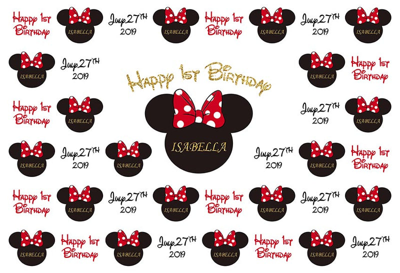 Customized Monkey Mouse Photography Background Kids Birthday Banner Minnie Mouse Photo Studio Backdrop Girls 1st Birthday Vinyl Photo Prop