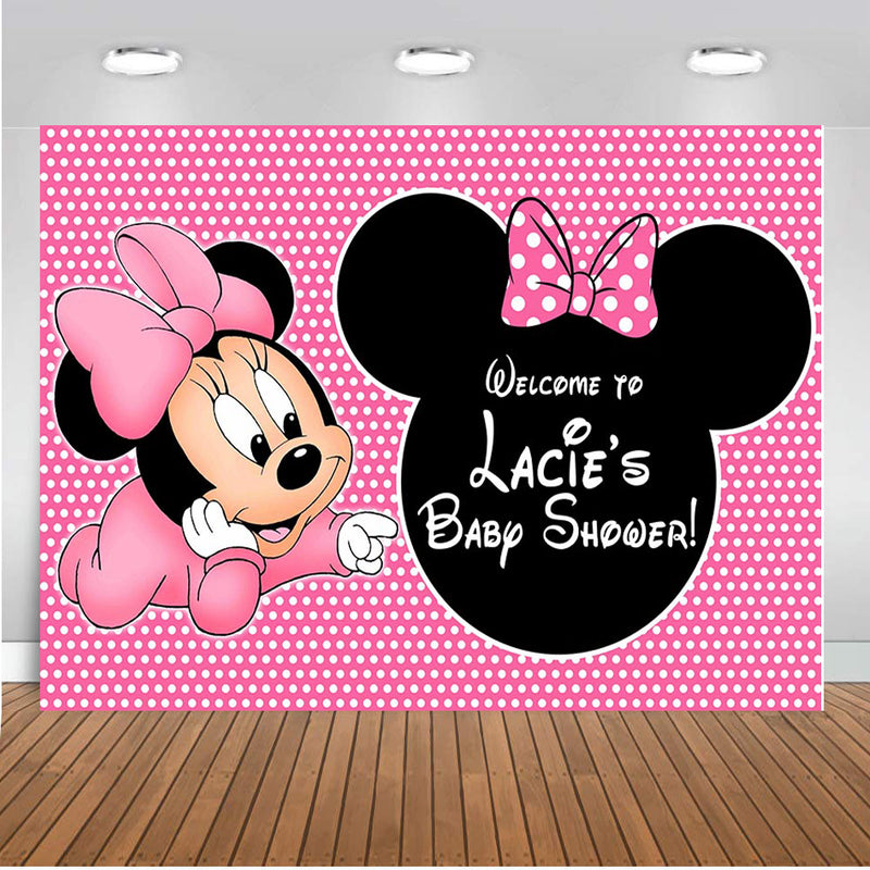 Custom Name Monkey Mouse Photography Background Children Birthday Banner Minnie Mouse Photo Studio Backdrop Girls 1st Birthday Vinyl Photo Prop