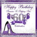Custom Name 60th Birthday Photography Background for Women Purple Sliver Shine Heels Birthday Banner Photo Studio Vinyl Photo Prop