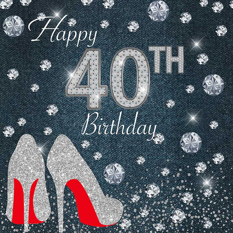 Custom Women 40th Birthday Photography Background Sliver Shine Heels Birthday Banner Photo Studio Vinyl Photo Prop