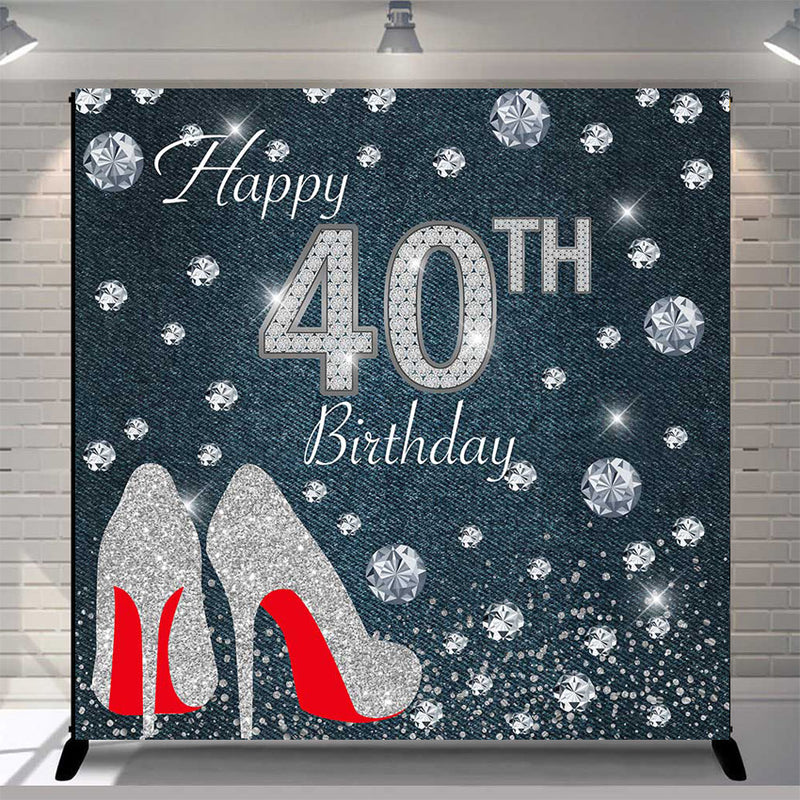 Custom Women 40th Birthday Photography Background Sliver Shine Heels Birthday Banner Photo Studio Vinyl Photo Prop