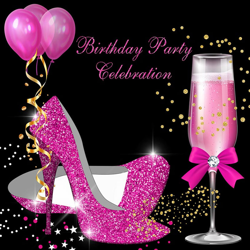 Custom Women 30th 40th 50th Birthday Photography Background Pink Shine Heels Birthday Champagne Balloons Banner Photo Studio Vinyl Photo Prop