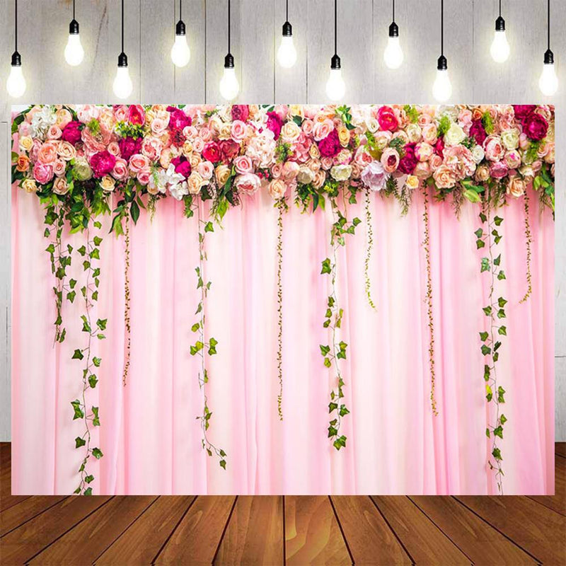 Floral Wedding Party Photography Backdrops Pink Photo Props Banner Door Flowers Valentine's Day Background Photo Studio Adults