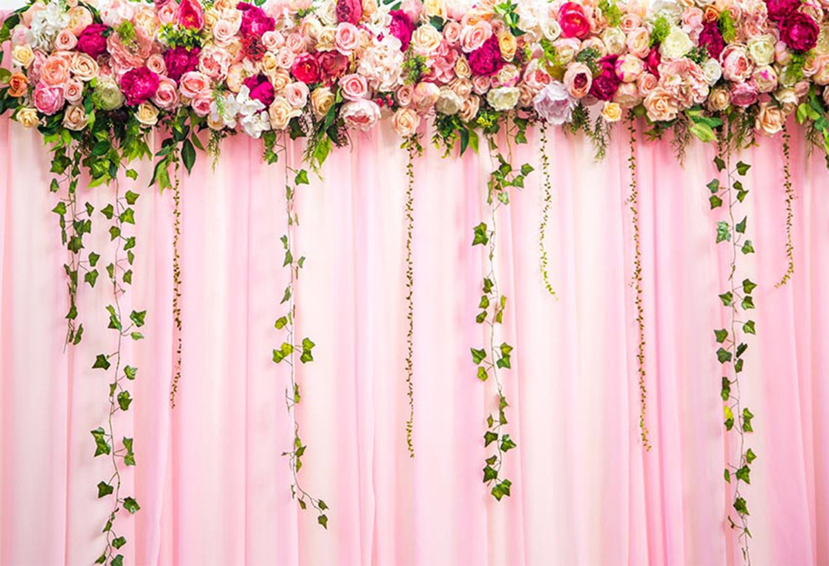 Floral Wedding Party Photography Backdrops Pink Photo Props Banner Door Flowers Valentine's Day Background Photo Studio Adults