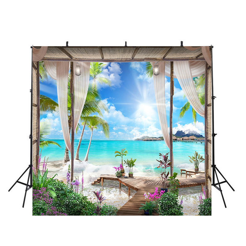 large beach photo backdrop hawaiian luau photo booth props beach scene photo backdrop holiday background wedding party photography backdrops
