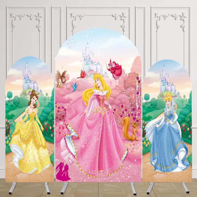 Fondo de foto de princesa de tamaño personalizado, cubierta de princesa para niñas, fondo de arco temático, cubiertas elásticas de doble cara 
