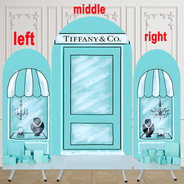 Tiffany Photo Background Aqua Jewelry Store Cover Theme Arch Background Double Side Elastic Covers