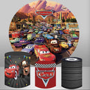 Disney Racing Car Round Backdrop Cars Mcqueen Birthday Circle Background Cylinder Plinth Covers