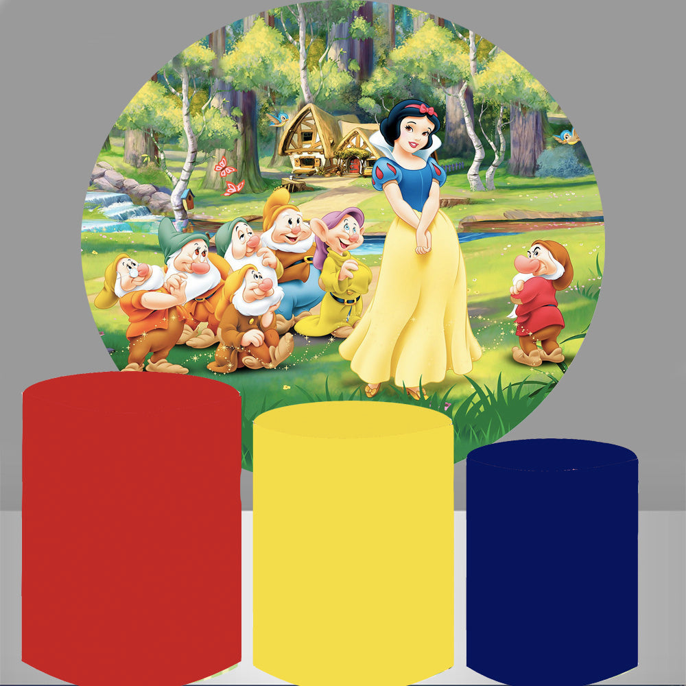 Custom White and Seven Round Backdrops Princess Party Circle Background Girls Birthday Covers
