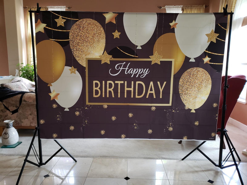 Women Birthday Party Backdrop Black and Gold Balloons Photography Background Decorations for Mens Sparkling Stars Golden Glitter Party Banner Photo Booth Props