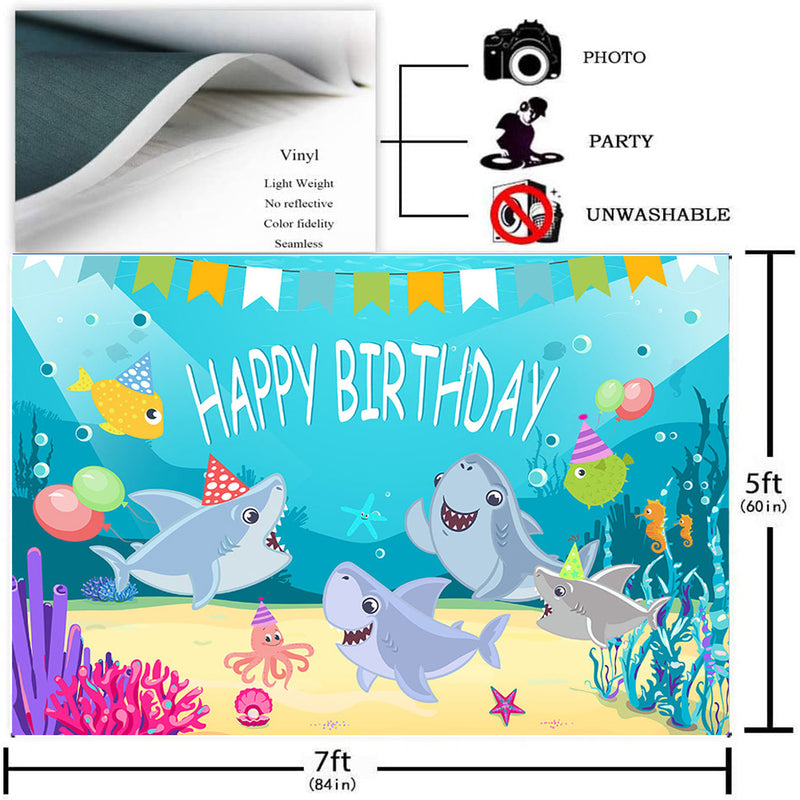 Bebé Feliz Cumpleaños Fiesta Telón de Fondo 1er 2do 3er Vinilo Fotografía Fondo Mundo Submarino Dibujos Animados Bebé Ballena Telón de Fondo Tiburón Estrella de Mar Pastel Regalos Decoración de Cumpleaños Niños