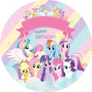 Personalizar nombre cumpleaños My Little Pony fondo redondo niñas decoración de fiesta de cumpleaños círculo pastel mesa fondo 