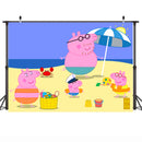 Peppa Pig Photography Backdrops Summer Beach Photo Booth Props Baby Birthday Cake Banner Decoration