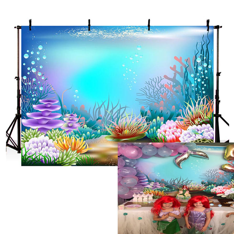 Ariel Mermaid photography Background Underwater Theme Little Mermaid Birthday Party Baby Shower Shiny Fish Decor Backdrop Photo Studio