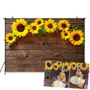 Arrière-plan en bois marron tournesol pour photographie, rustique, fête prénatale pour enfant, bannière de fête d'anniversaire, gâteau pour bébé, arrière-plan Photo