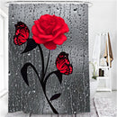 Red Rose Print 3D Shower Curtain Waterproof Polyester Bathroom Curtain