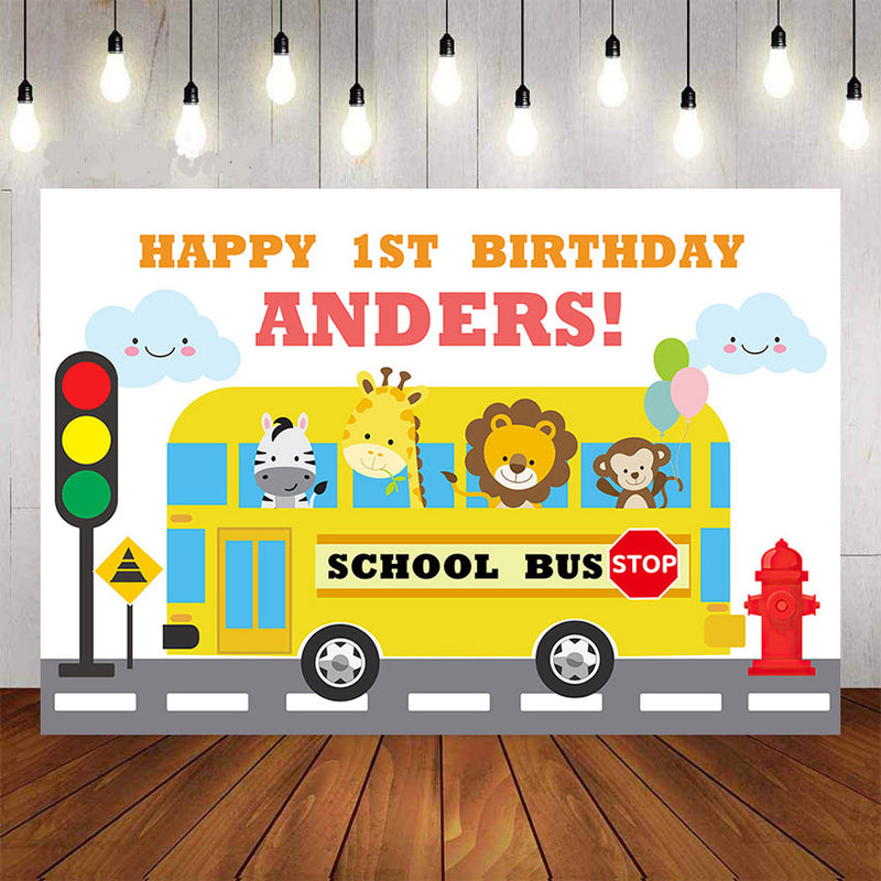 Personalized Photography Background Cartoon Animals Kindergarten School Bus Baby Shower Birthday Party Backdrop Photo Studio Props