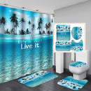 Ocean Shower Curtain Luau Summer Tropical Waterproof Set Home Decor Hawaii  Bath Mat Toilet Lid Cover Flannel Bathroom Carpet 4 Piece Set