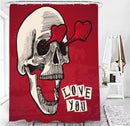 Sweetheart Skull Skeleton Print Shower Curtain Set Halloween Festival Home Decor Bath Mat Toilet Lid Cover Flannel Bathroom Carpet 4 Piece Set
