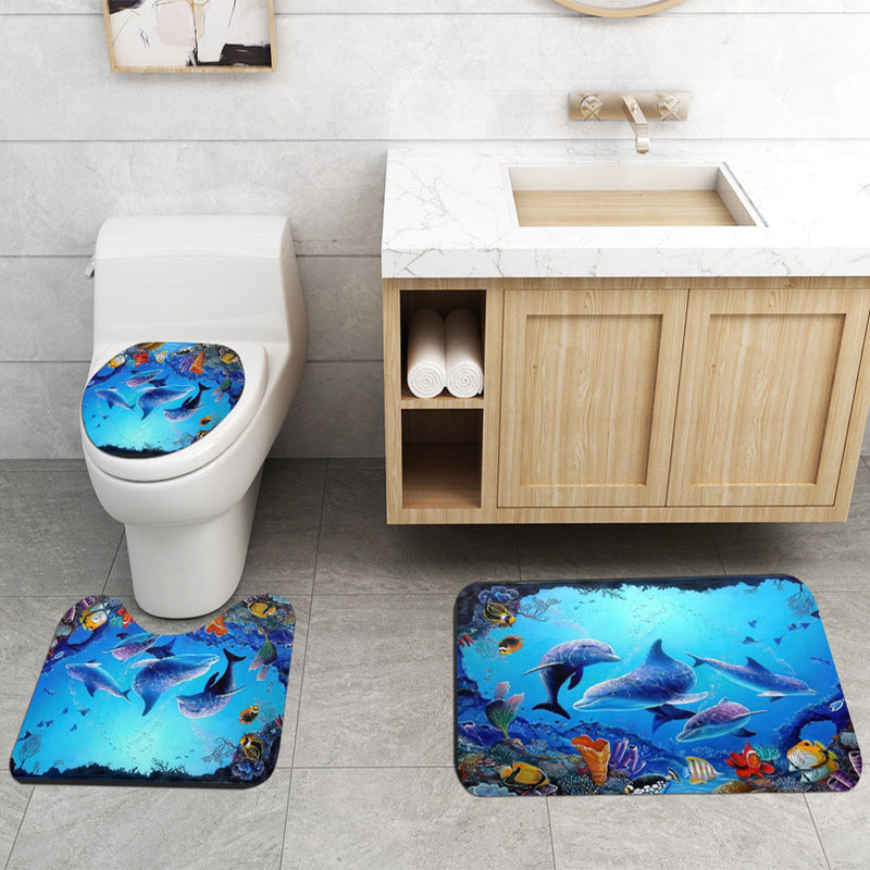 Ocean Bath Shower Tub Mat,Non-Slip Shower Mat 15x27,Jumping Dolphins  Bathroom Bathtub Mats,Drain Holes Suction Cups, Sea Animal Bath Mat  Washable Shower mat,Jumping Dolphins