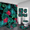 Cortina de ducha de hojas verdes, alfombra de baño con flores, alfombrillas antideslizantes, felpudos suaves, alfombras de baño, juego de 4 piezas, decoración del hogar 